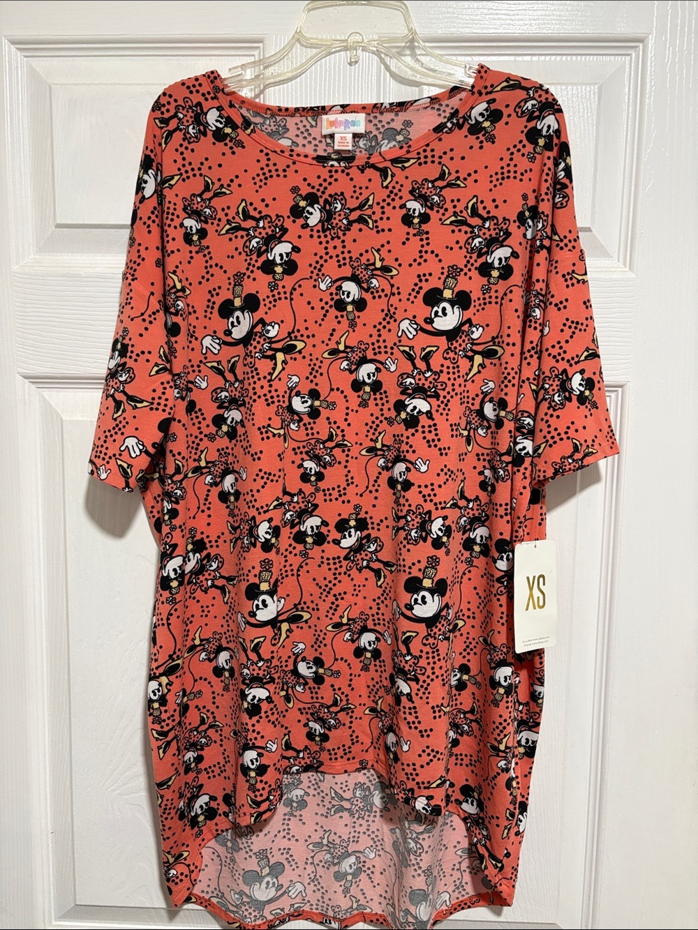 LuLaRoe Coral Mickey Mouse Print Tunic